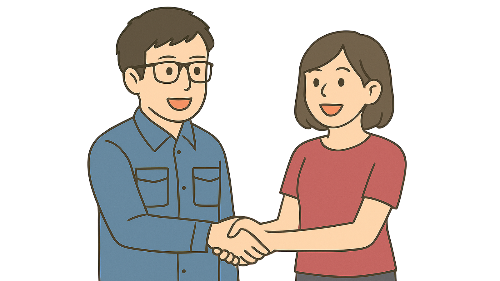 RikeMatchで出会った理系男性と女性の握手 - 真剣な出会いの成功